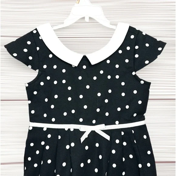 NWT Janie and Jack Cotton Dress Black and White Polka Dot Cap Sleeves size 7 - Picture 2 of 11